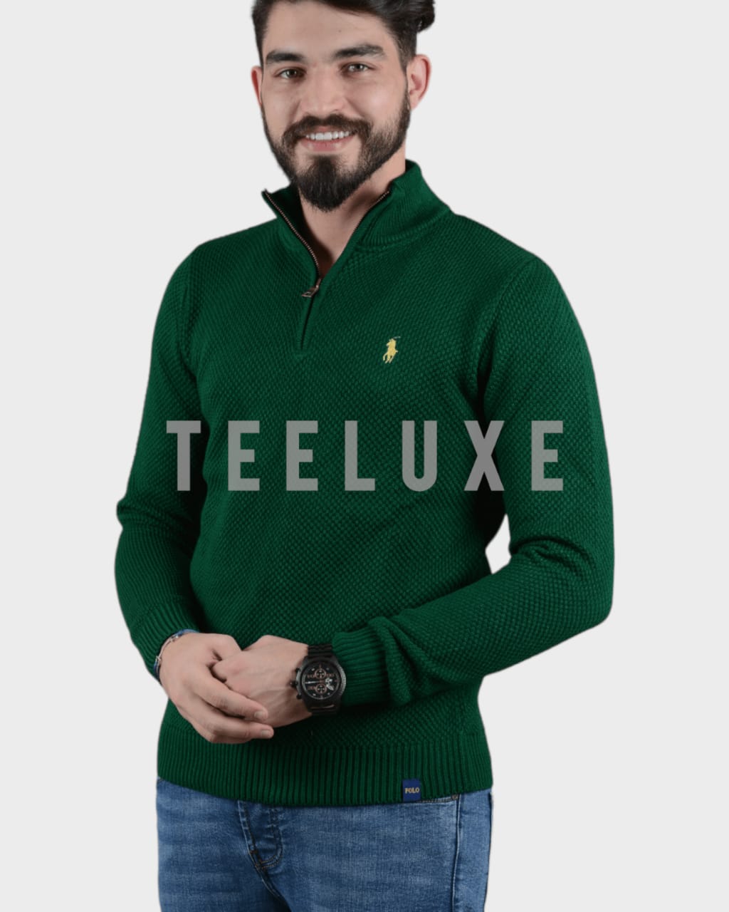 pull ralph lauren demi-zippé en coton piqué