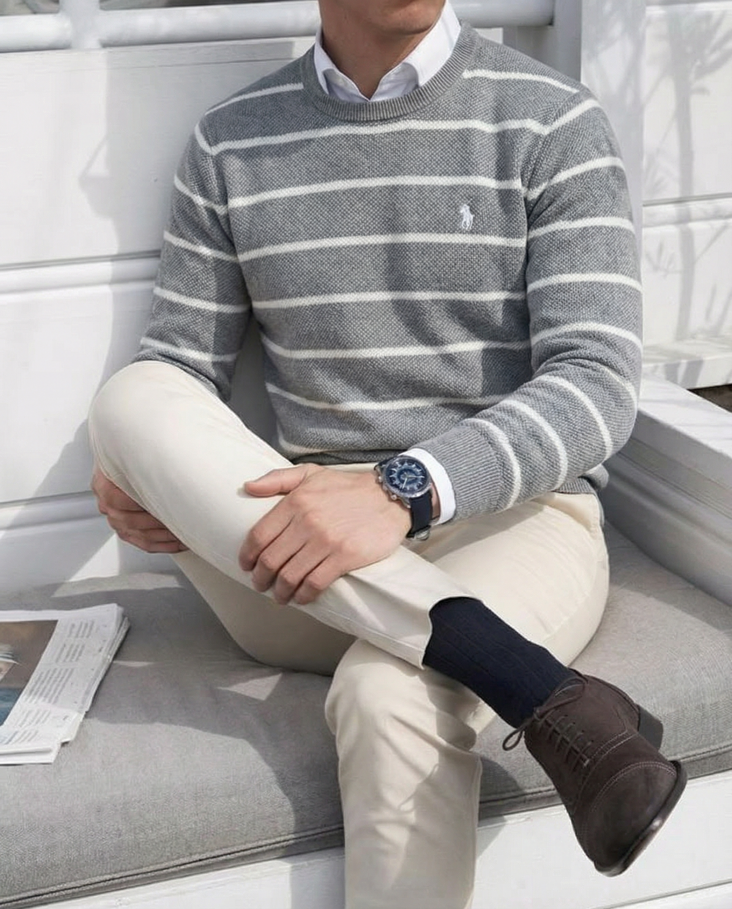 pull rl rayé en coton piqué