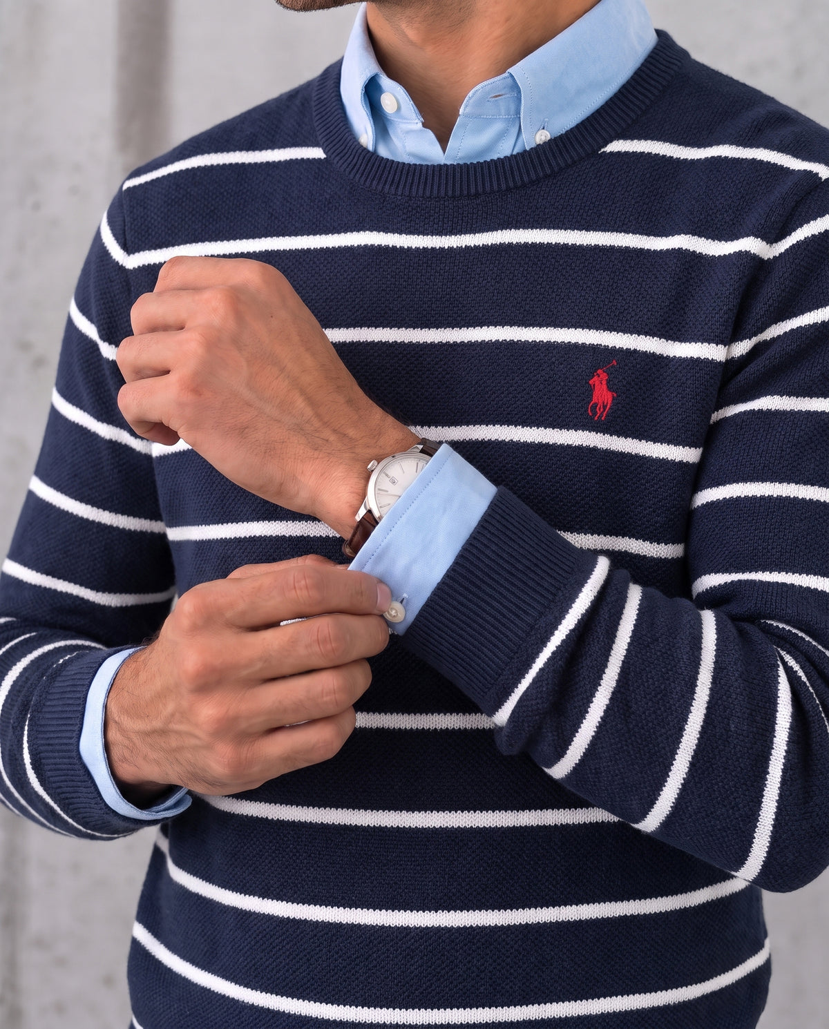 pull rl rayé en coton piqué