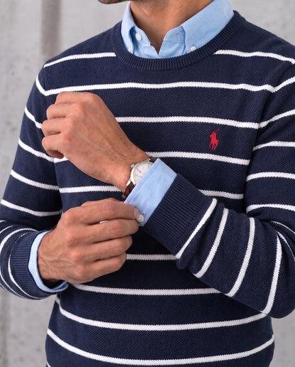 Pull RL rayé en coton piqué