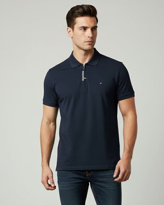 Polo shirt TH avec zip en coton piqué TH03