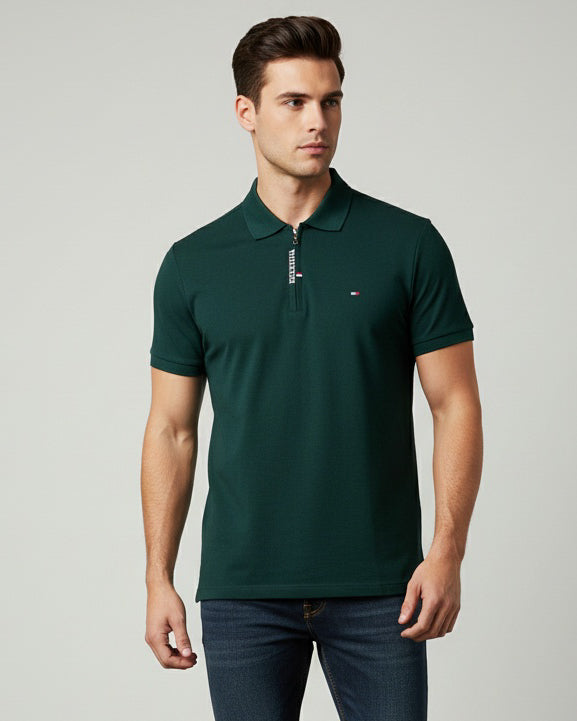 polo shirt th avec zip en coton piqué th03