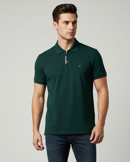 Polo shirt TH avec zip en coton piqué TH03