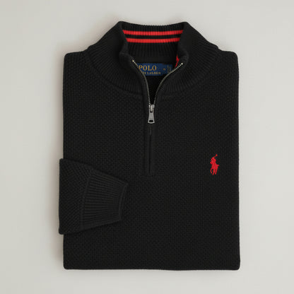Pull RL tricot pique demi-zip