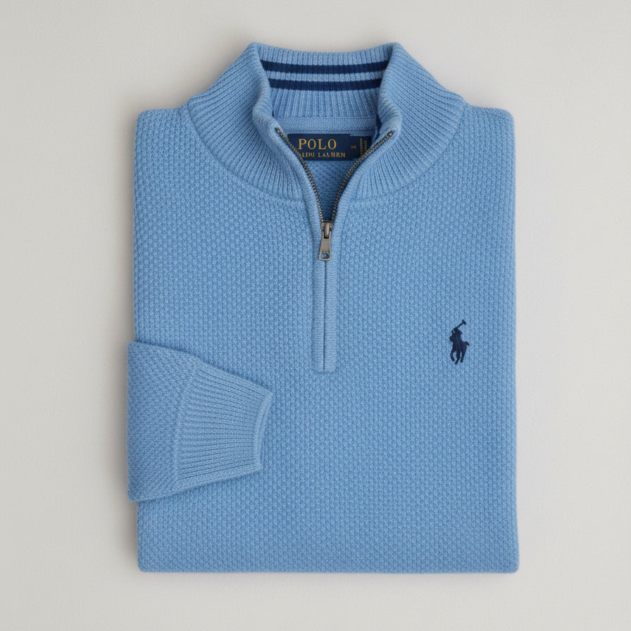 pull rl tricot pique demi-zip