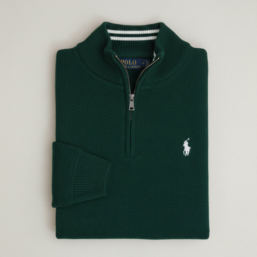 pull rl tricot pique demi-zip