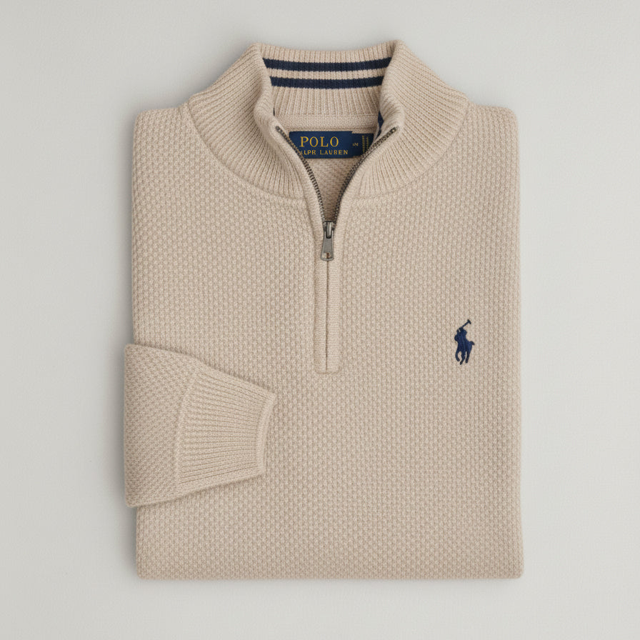 pull rl tricot pique demi-zip