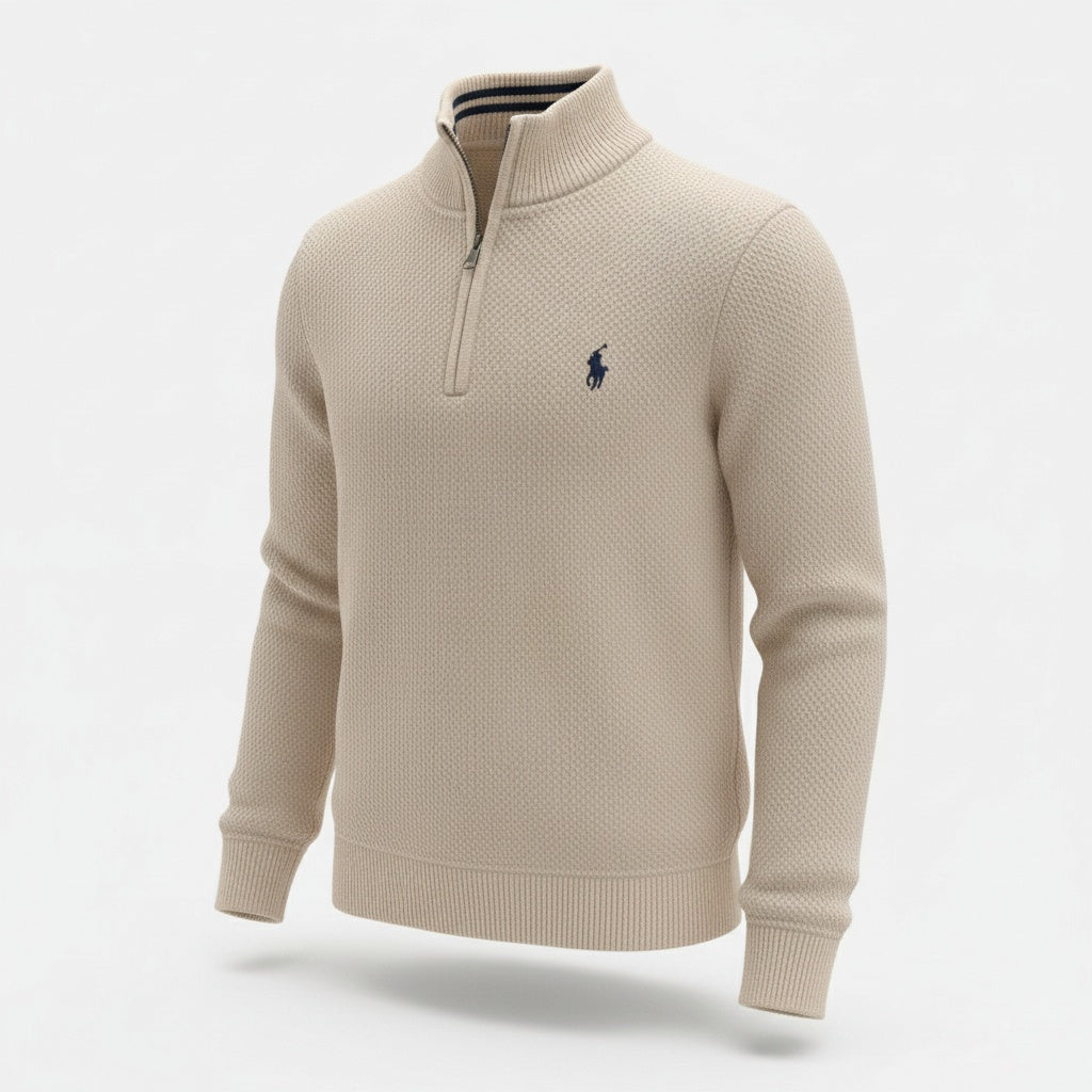 pull rl tricot pique demi-zip