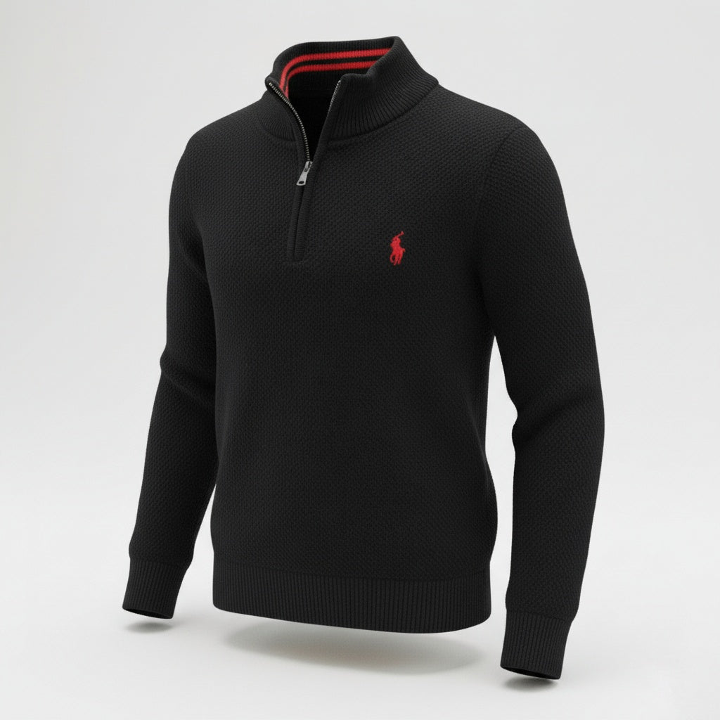 pull rl tricot pique demi-zip