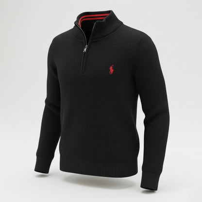 Pull RL tricot pique demi-zip