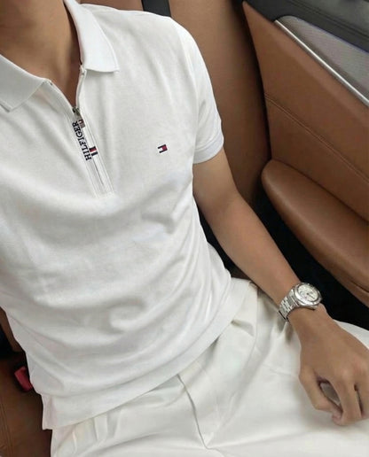 Polo shirt TH avec zip en coton piqué TH03