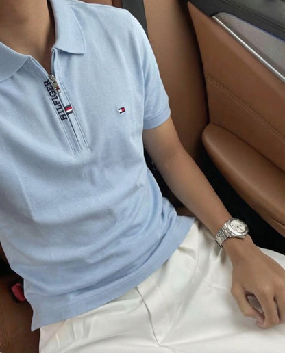 Polo shirt TH avec zip en coton piqué TH03