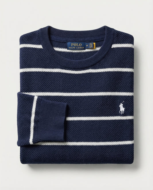 Pull RL rayé en coton piqué