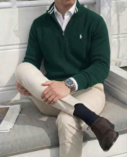Pull RL tricot pique demi-zip