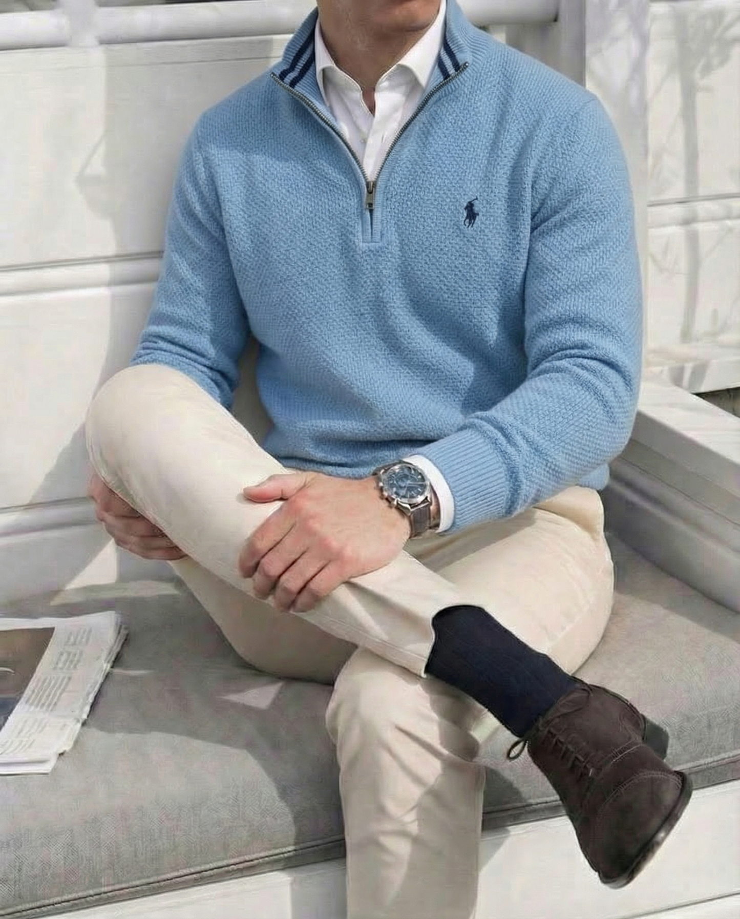 pull rl tricot pique demi-zip