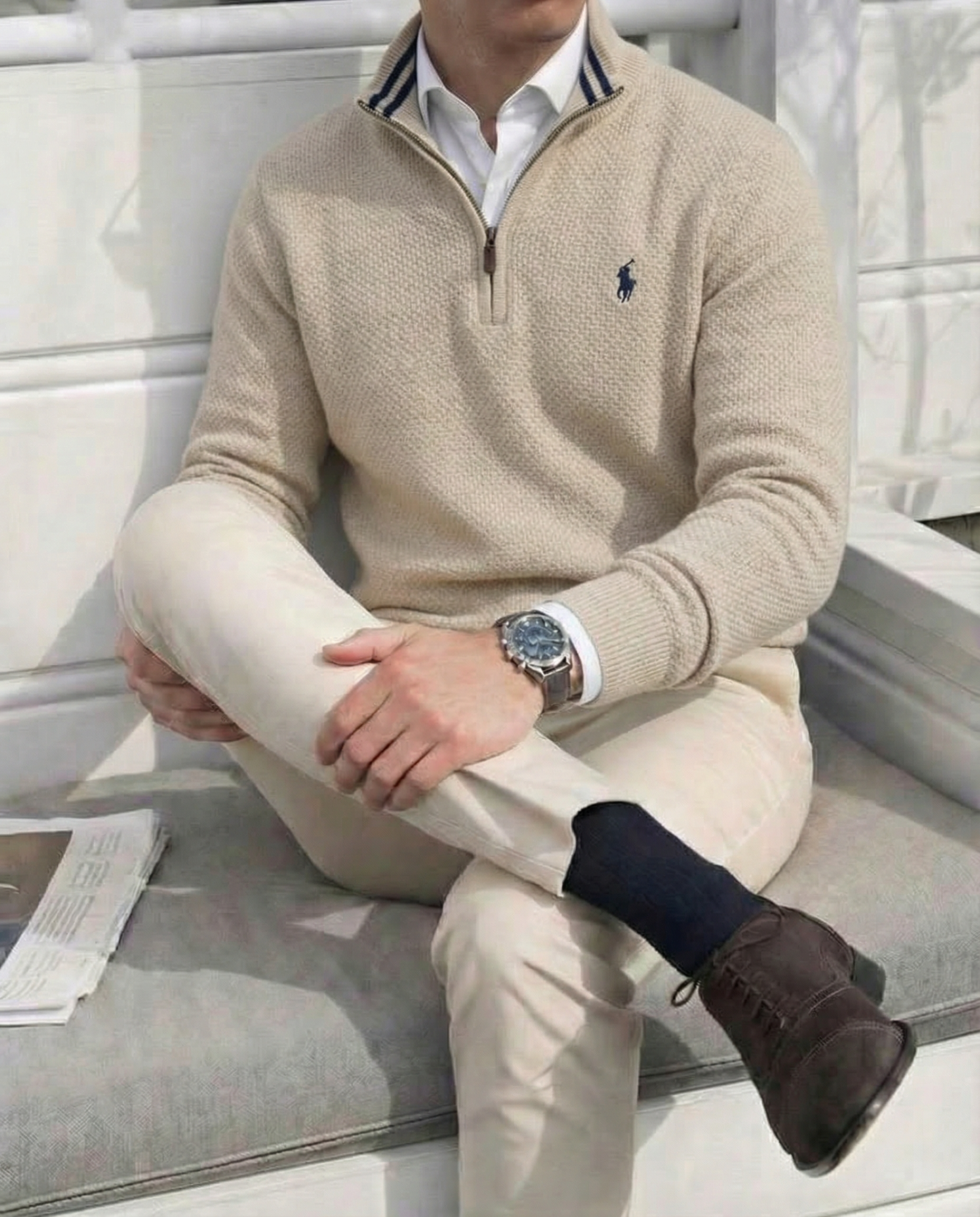 pull rl tricot pique demi-zip