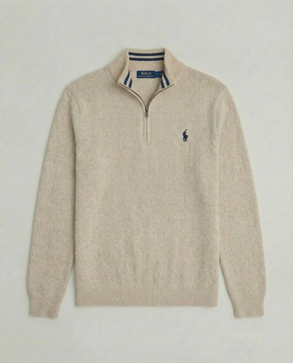 Pull RL tricot pique demi-zip