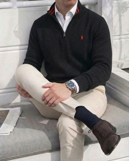 Pull RL tricot pique demi-zip