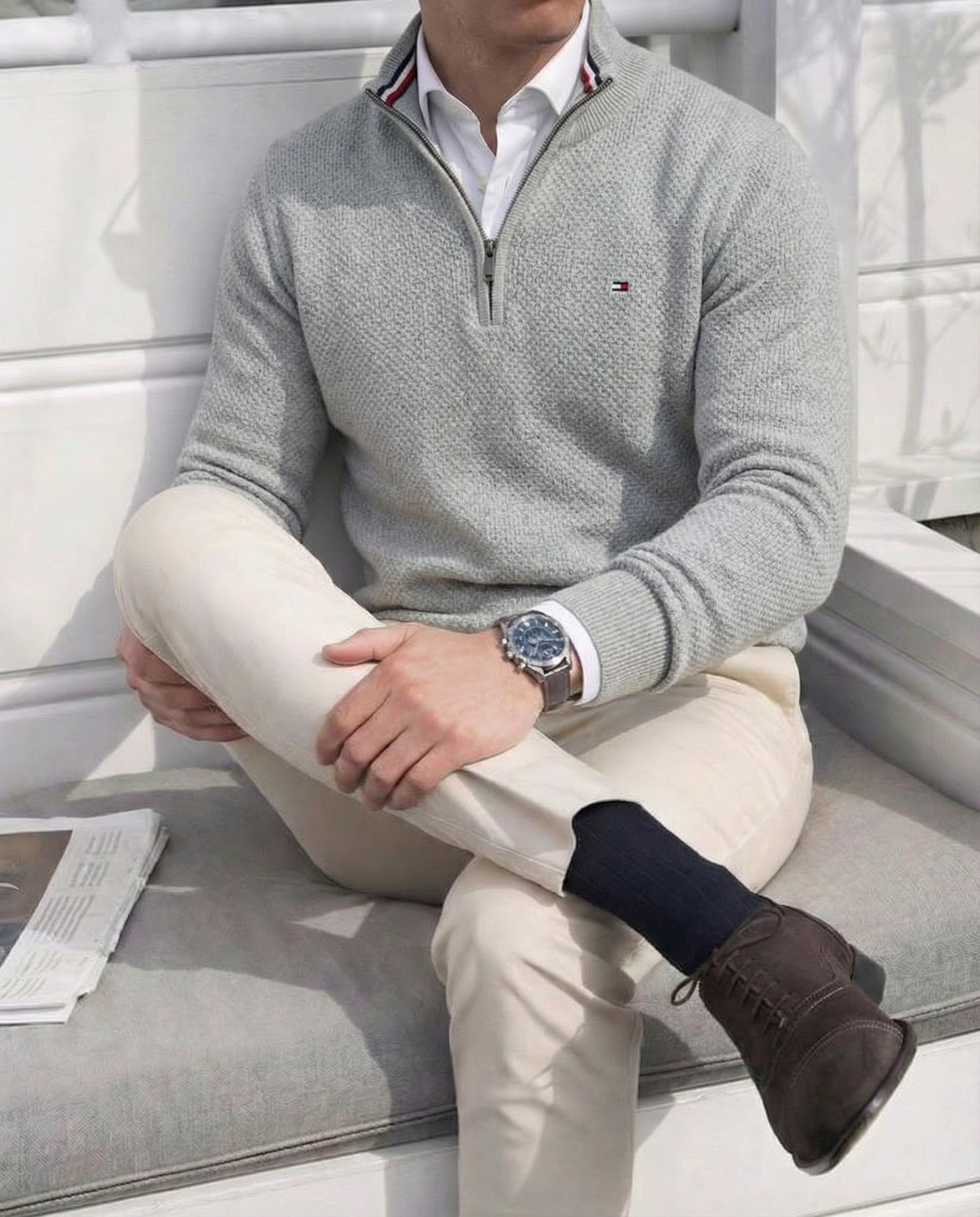 pull th tricot pique demi-zip