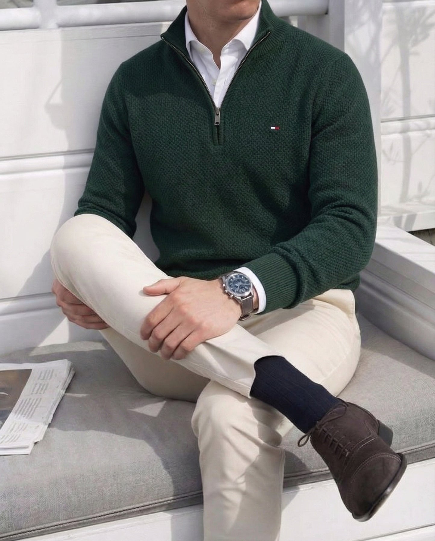 pull th tricot pique demi-zip