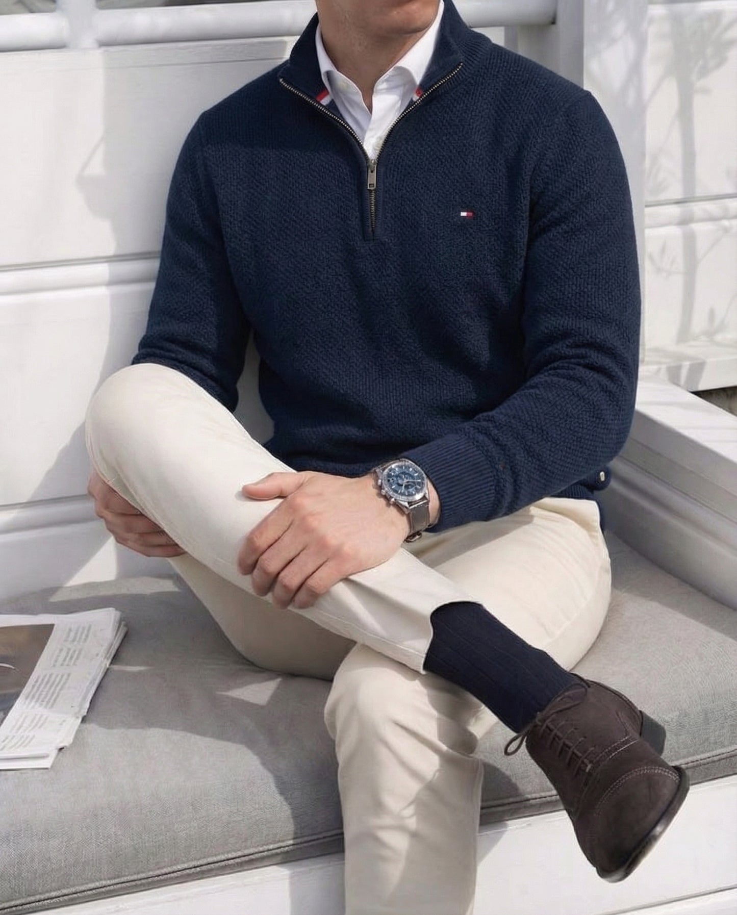 pull th tricot pique demi-zip