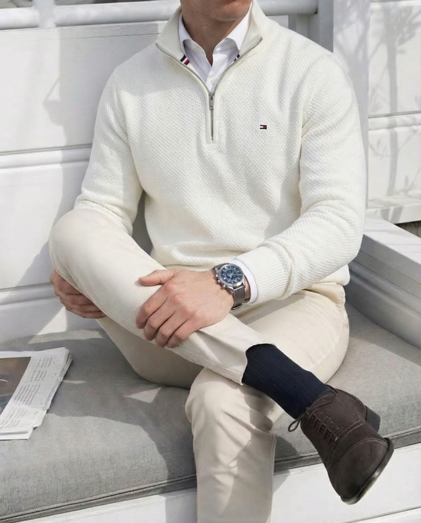 pull th tricot pique demi-zip