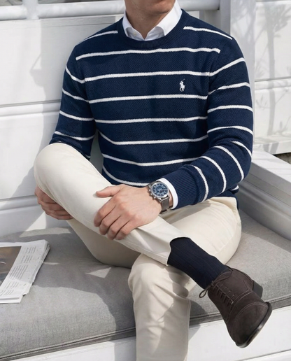 Pull RL rayé en coton piqué