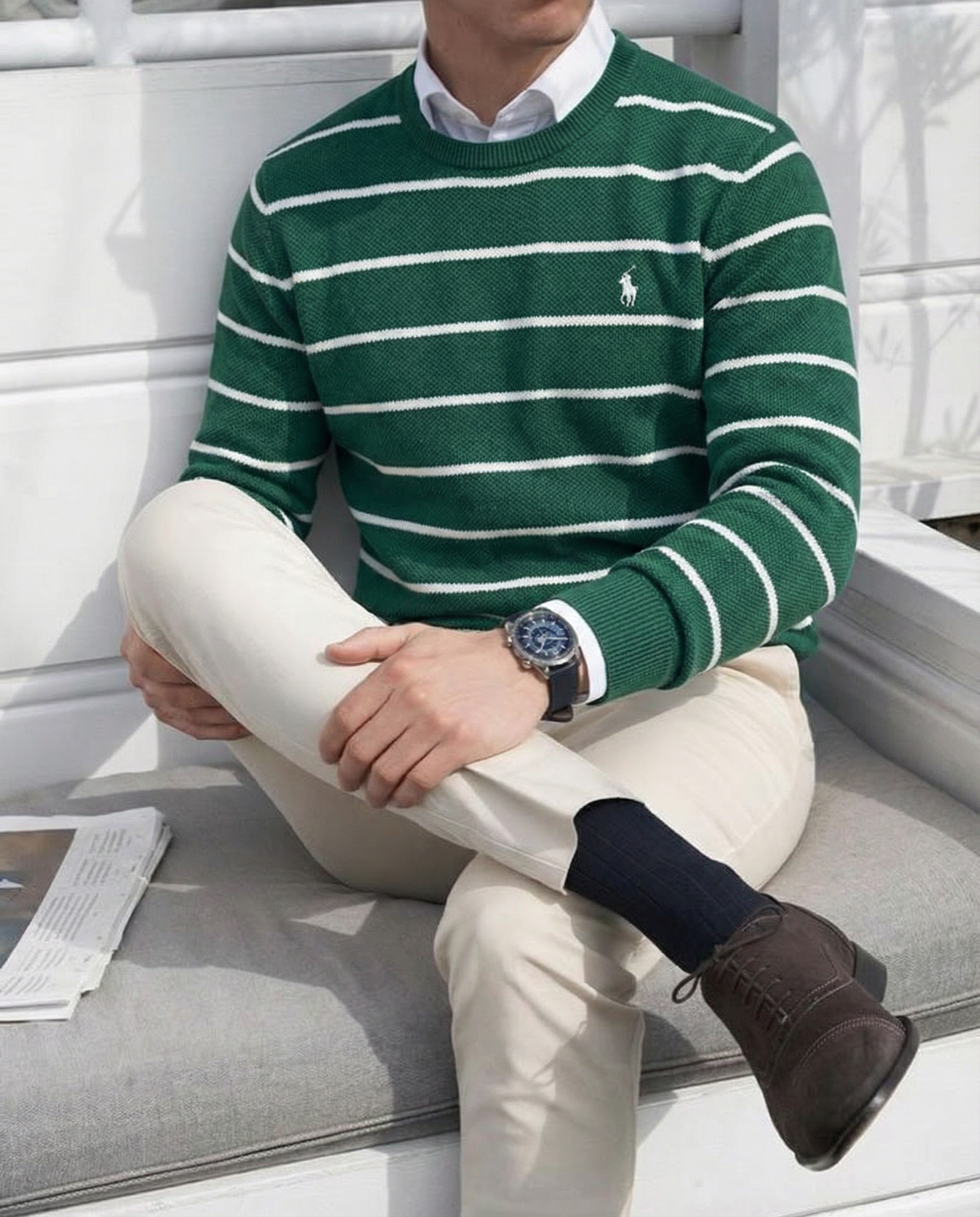 pull rl rayé en coton piqué