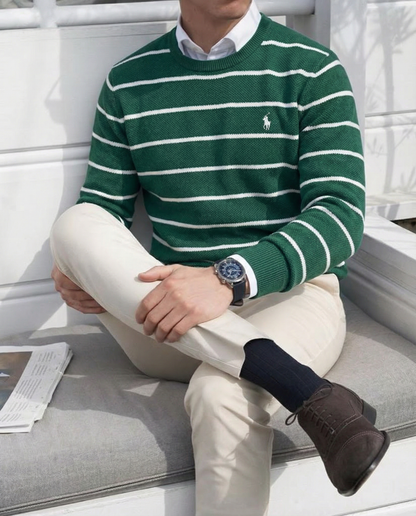 Pull RL rayé en coton piqué