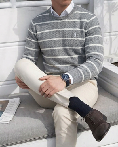Pull RL rayé en coton piqué