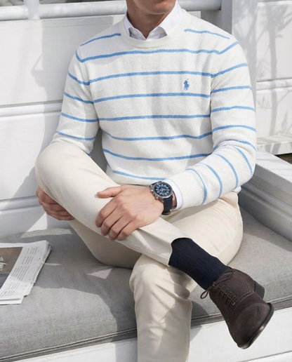 Pull RL rayé en coton piqué