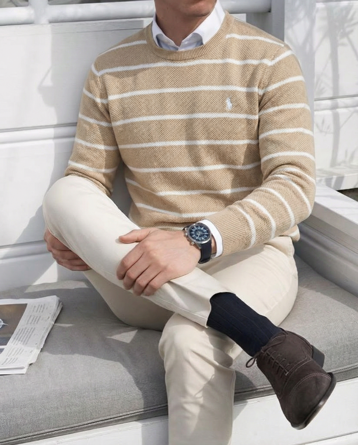 pull rl rayé en coton piqué