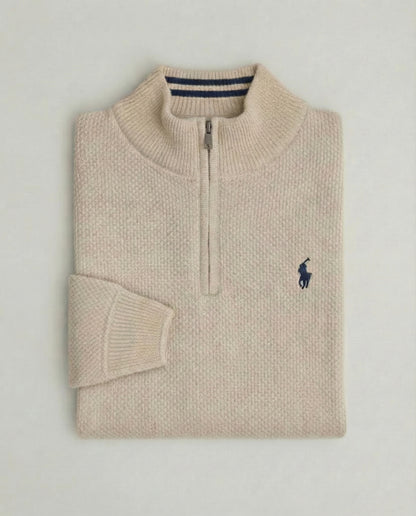 Pull RL tricot pique demi-zip