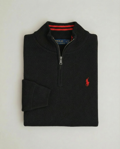 Pull RL tricot pique demi-zip